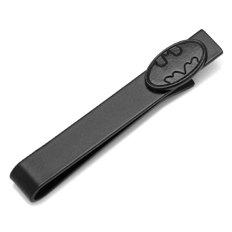 Unique patterned tie clip for men with modern design and distinctive look -Black Oval Batman Tie Bar