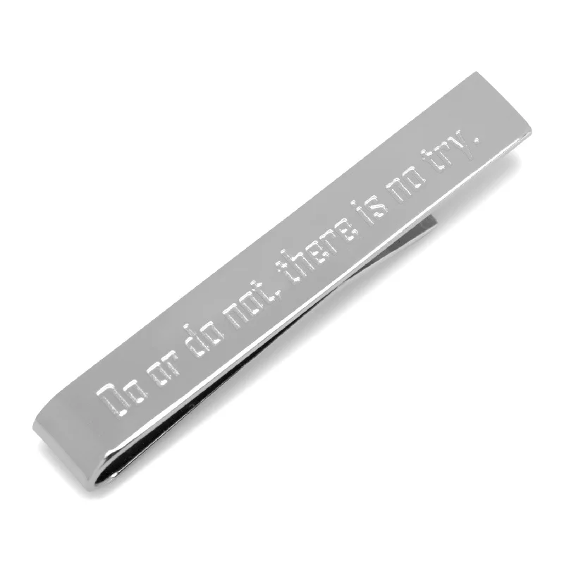 Custom logo tie clip for men with engraved brand or symbol for corporate use -There is No Try Yoda Message Tie Bar