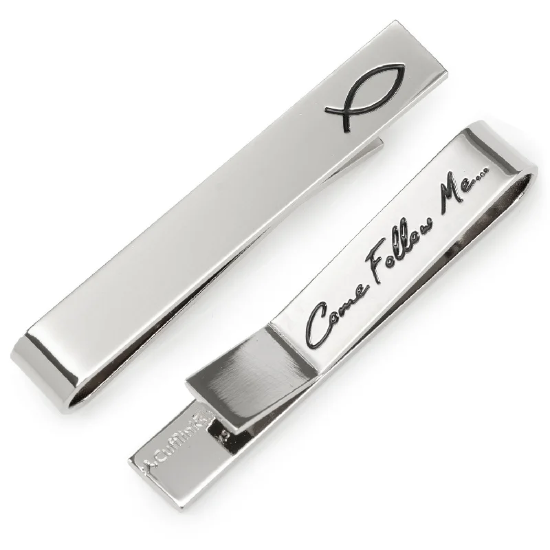 Luxury tie clip for men with intricate design and custom engraving options -"Come Follow Me" Tie Bar