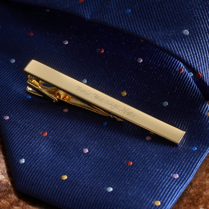 Luxury pearl-accented tie clip for men with elegant detailing for formal occasions -Plain Gold Tie Bar Engraved