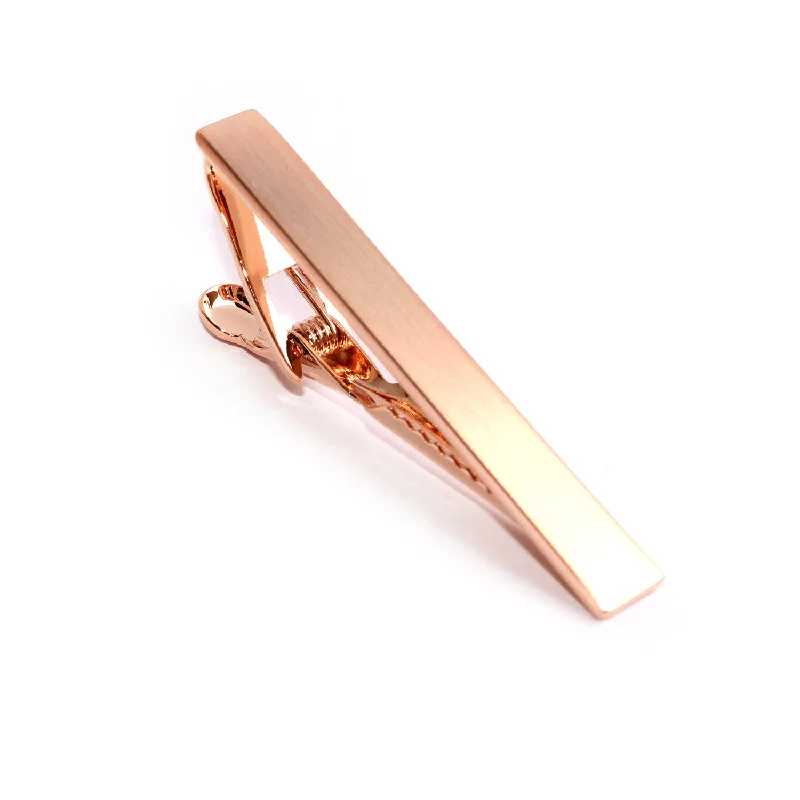 Classic round tie clip for men with subtle engraving and elegant design -Brushed Rose Gold Tie Bar