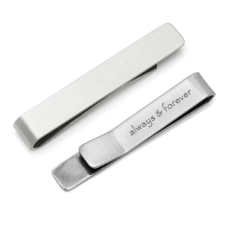 Designer silver tie clip for men with intricate design and quality finish -Always and Forever Hidden Message Tie Bar