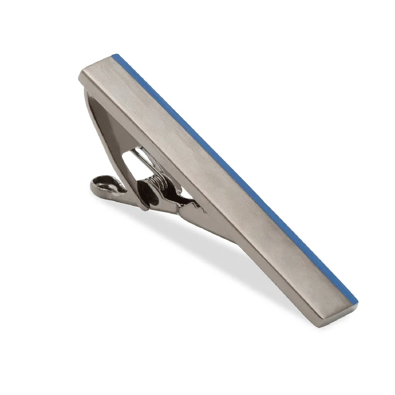 Matte black tie clip for men with smooth finish and modern appeal -Gunmetal Blue Streak Tie Bar