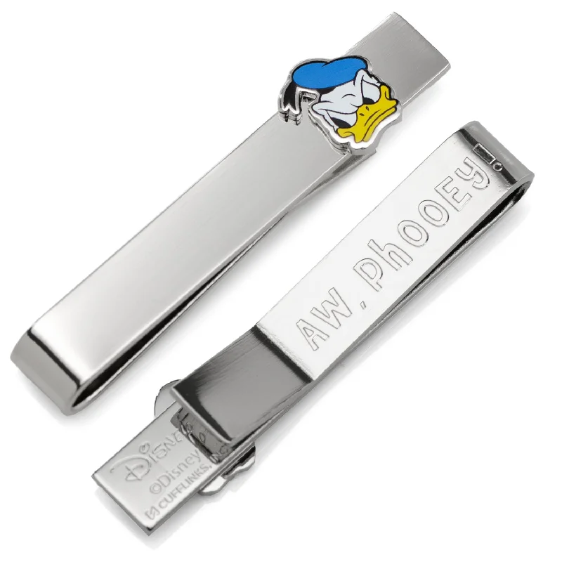 Designer silver tie clip for men with intricate design and quality finish -Donald Duck Tie Bar