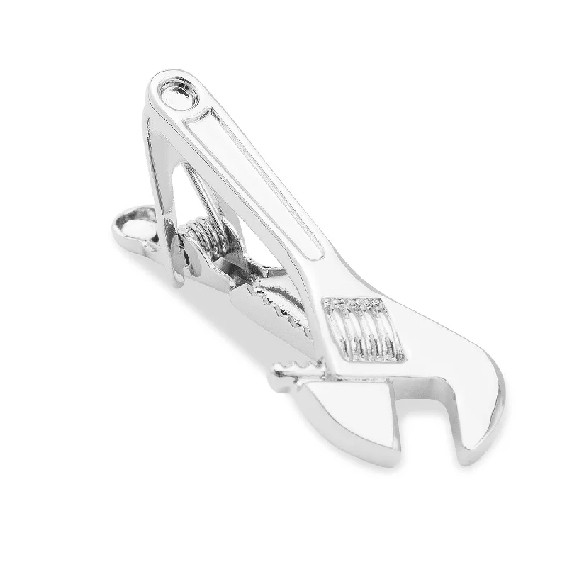 Gold-plated tie clip for men with high-quality finish and stylish appearance -Silver Shifting Spanner Tool Tie Bar