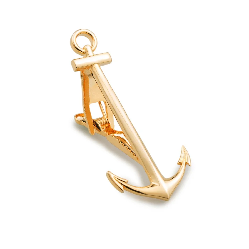 Luxury pearl-accented tie clip for men with elegant detailing for formal occasions -Gold Anchor Tie Bar