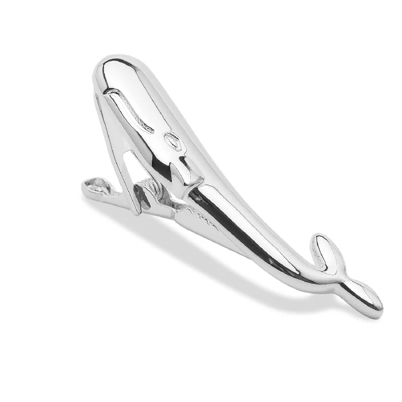 Unique patterned tie clip for men with modern design and distinctive look -Killer Whale Silver Tie Bar