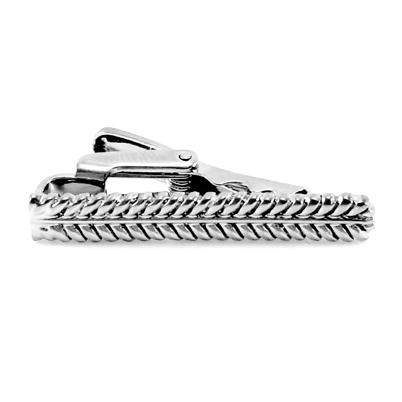 Custom wood tie clip for men with personalized engraving and elegant craftsmanship -Fort Kent Silver Braided Rope Tie Bar