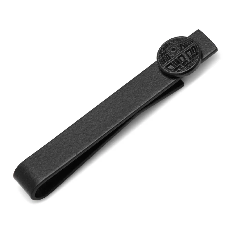 Classic tie clip for men with engraved initials for a personalized gift -Death Star Satin Black Tie Bar