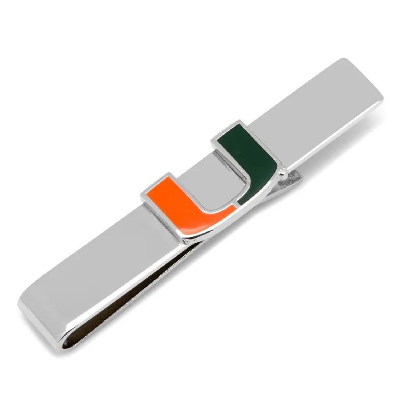 Designer tie clip for men with premium materials and custom details -University of Miami Hurricanes Tie Bar