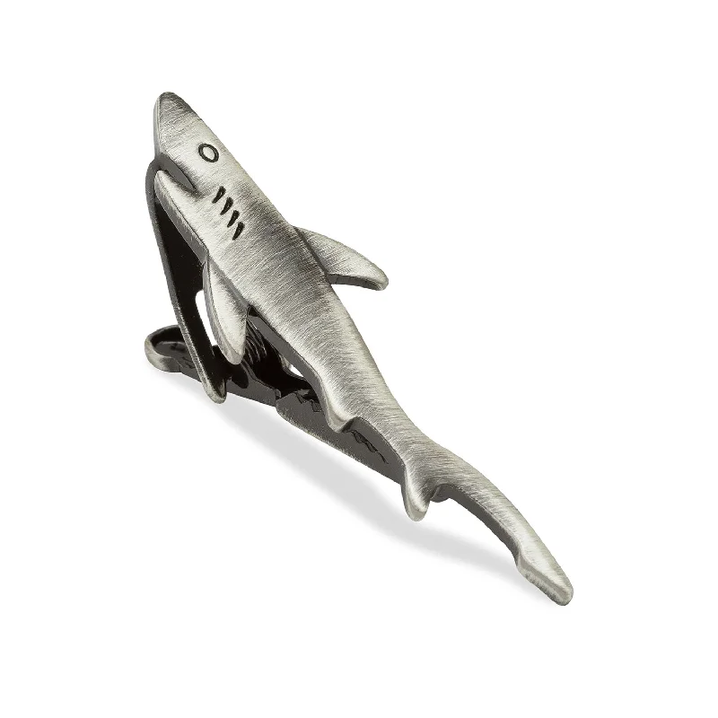 Affordable tie clip for men with simple design and durable construction -Antique Silver Shark Tie Bar