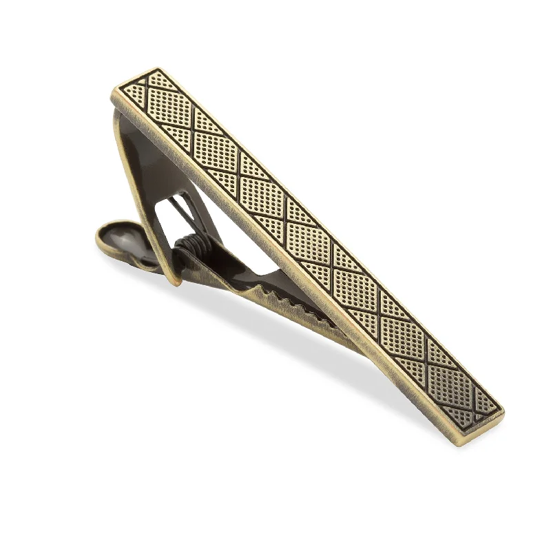 Classic round tie clip for men with subtle engraving and elegant design -Monte Carlo Antique Brass Tie Bar