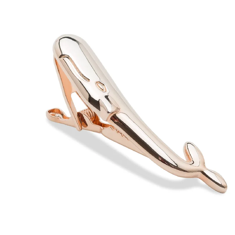 Matte finish tie clip for men with contemporary design and modern styling -Moby Dick Rose Gold Whale Tie Bar