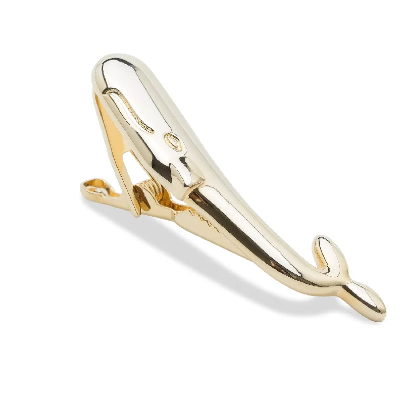 Sophisticated gold tie clip for men with high-quality finish and elegant appeal -Moby Dick Gold Whale Tie Bar