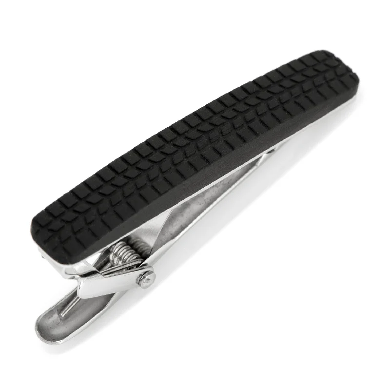 Elegant polished metal tie clip for men with high-quality construction and sleek design -Stainless Steel Carbon Fiber Tire Tread Tie Clip