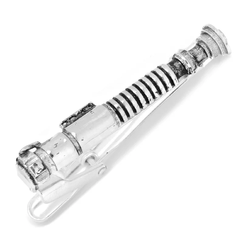 Black and silver tie clip for men with contemporary look and polished finish -3D Luke Skywalker Lightsaber Tie Clip