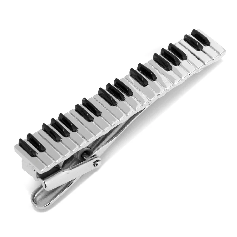 Personalized silver tie clip with engraved message for unique gift option -Piano Keys Tie Clip