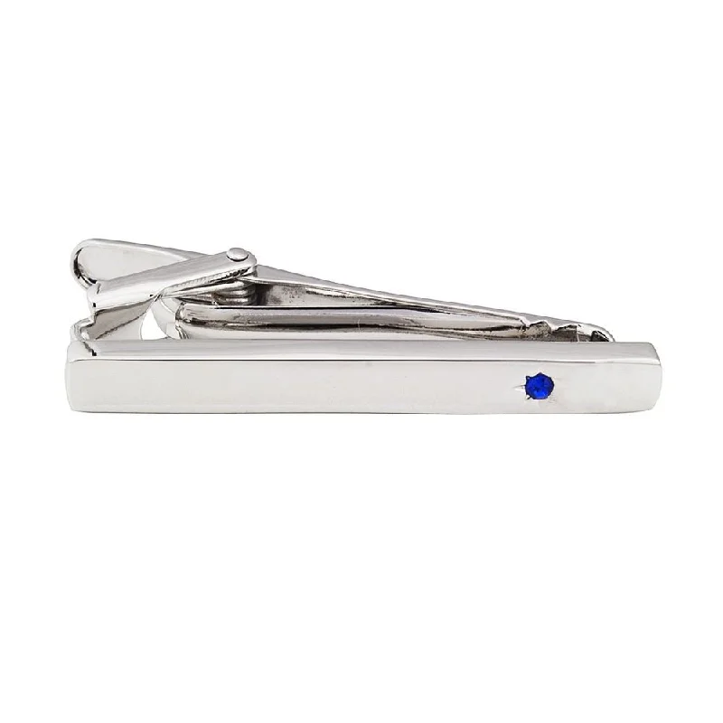 Elegant tie clip for men with brushed steel finish and sleek design -Sapphire Crystal Skinny Tie Bar