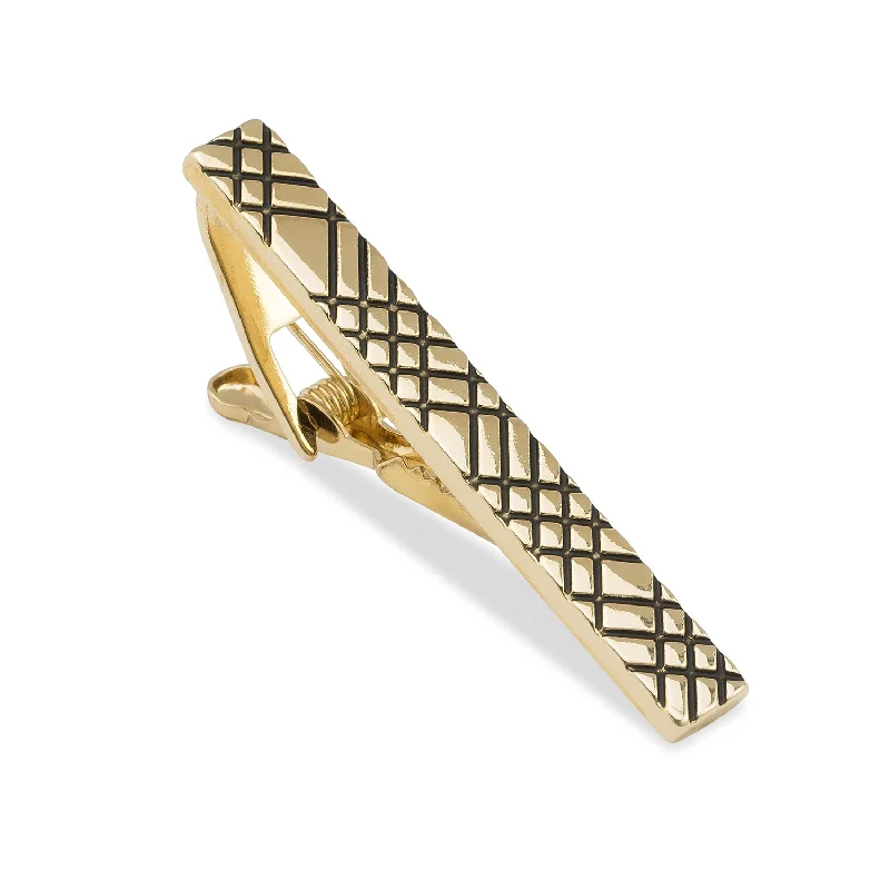 Sleek silver tie clip for men with minimalist design for everyday wear -Crosshatch Gold Tie Bar