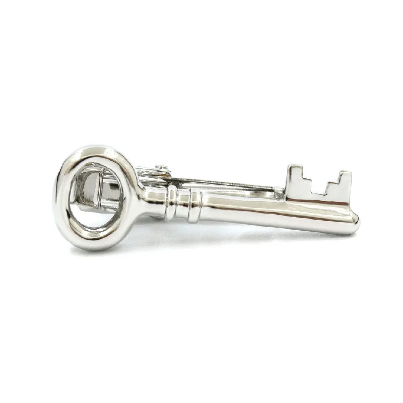 Classic polished silver tie clip for men with sleek finish and elegant design -Key Tie Bar