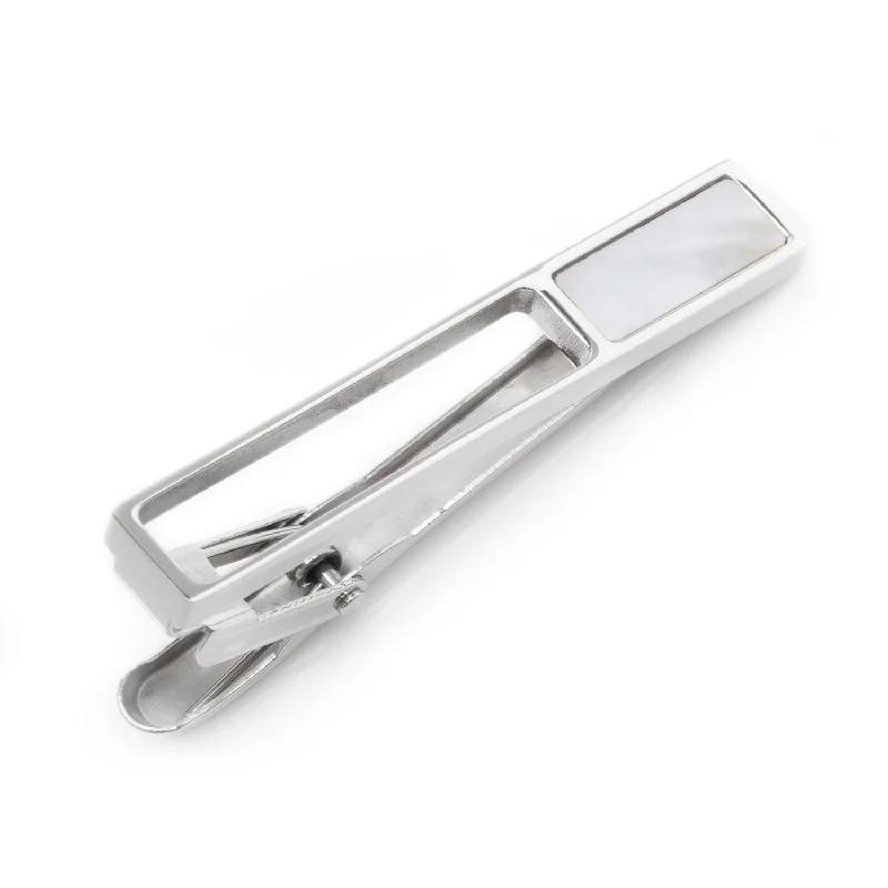 Personalized engraved tie clip with wedding date for a memorable gift -Die Cut Mother of Pearl Stainless Steel Tie Clip