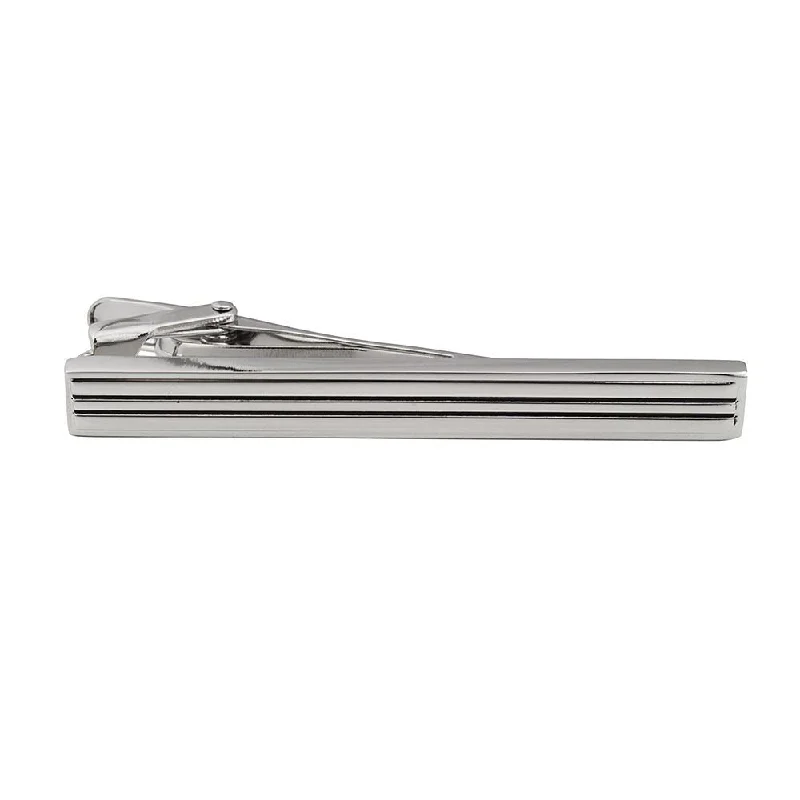 Elegant brushed metal tie clip for men with a sleek, sophisticated feel -Double Lined Silver Plated Tie Bar