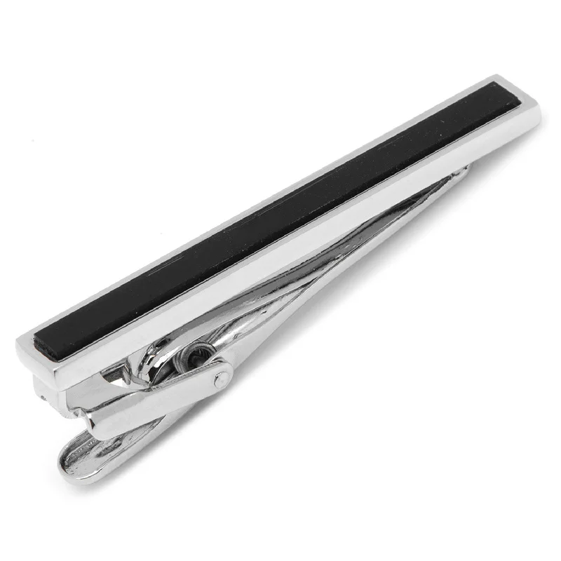 Unique wood tie clip for men with natural design and refined finish -Onyx Inlaid Tie Clip