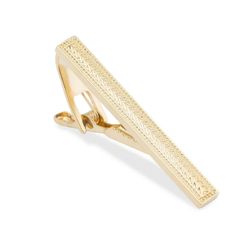 Unique luxury tie clip for men with contemporary design and personalized engraving -Drax Gold Tie Bar