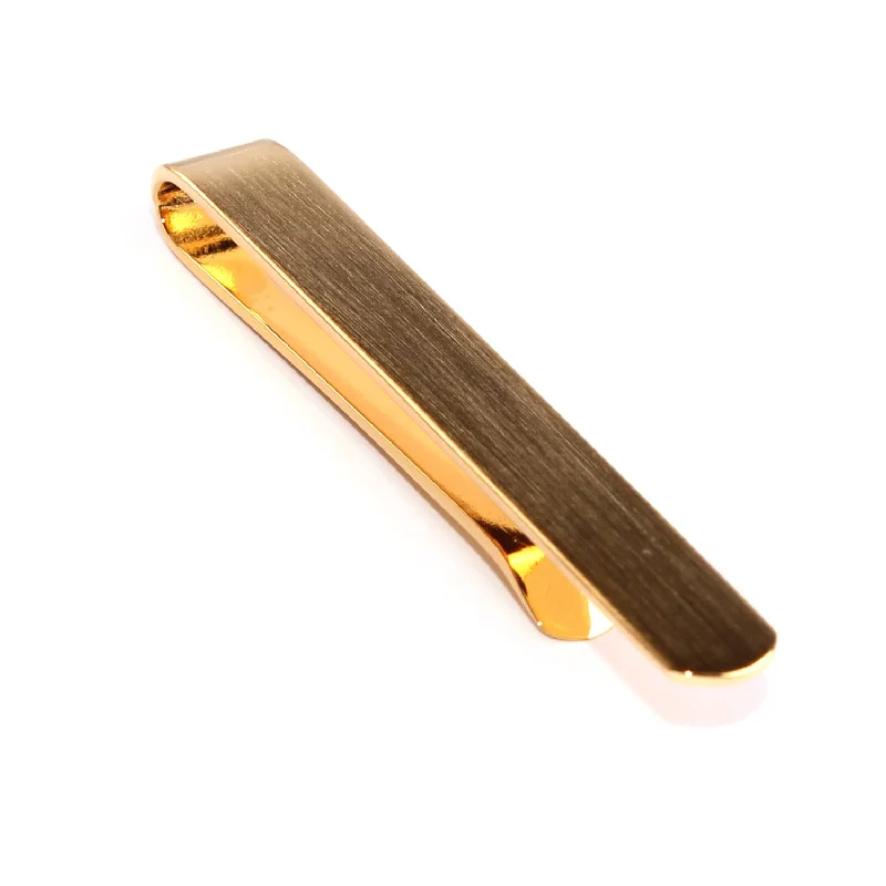 Stylish striped tie clip for men with clean lines and modern style -Brushed Gold Round Clasp Tie Bar