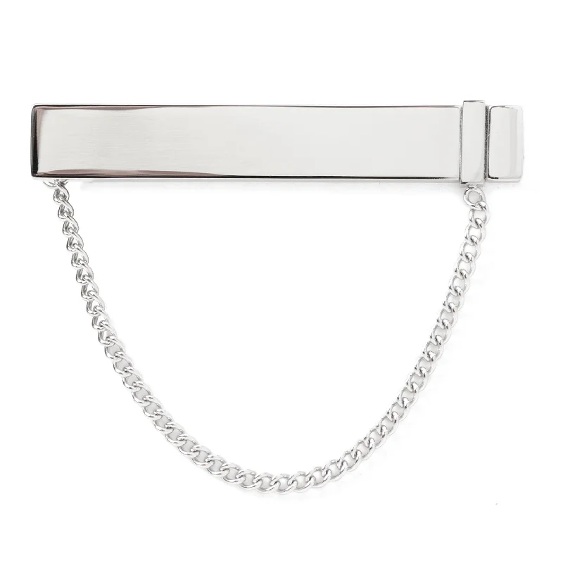 Luxury silver tie clip with engraved initials for a custom, high-end look -Stainless Steel Chain Tie Clip