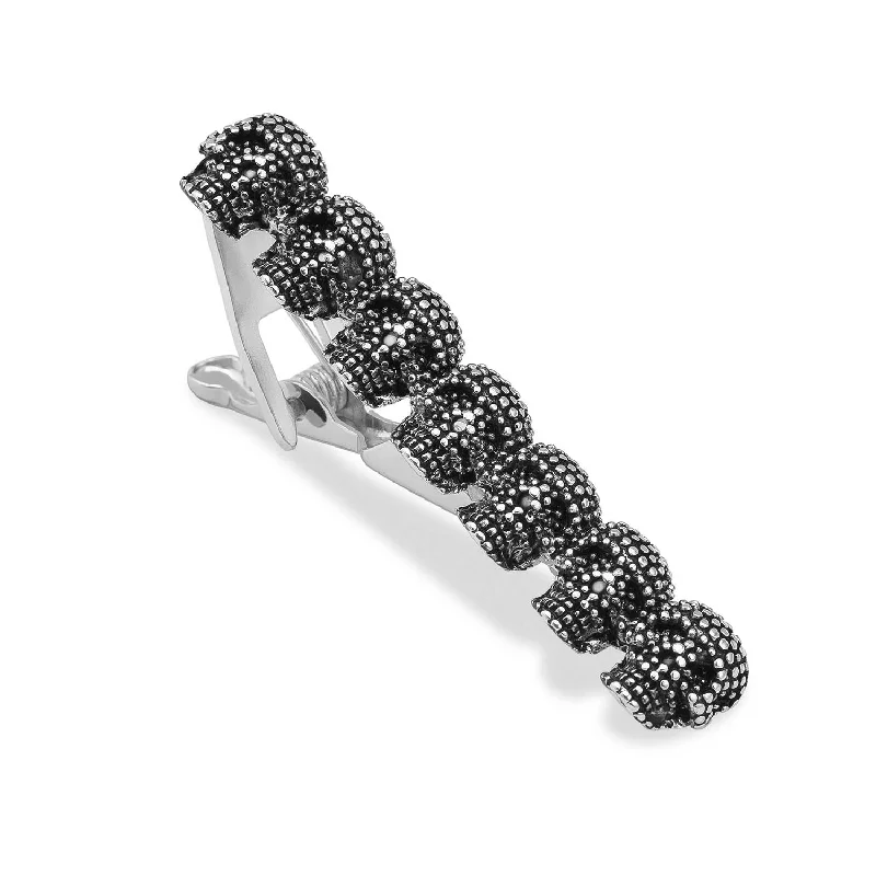 Sleek tie clip for men with polished chrome finish and contemporary look -Día De Muertos Silver Skull Tie Bar