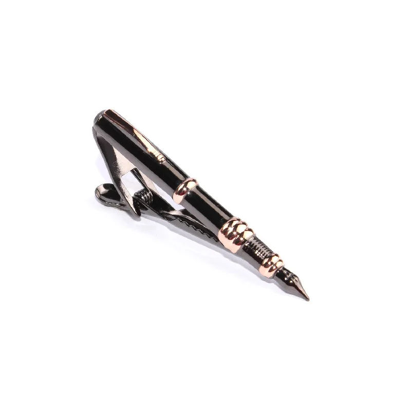 Contemporary brushed metal tie clip for men with smooth and sleek finish -The Gunmetal Fountain Pen Tie Bar