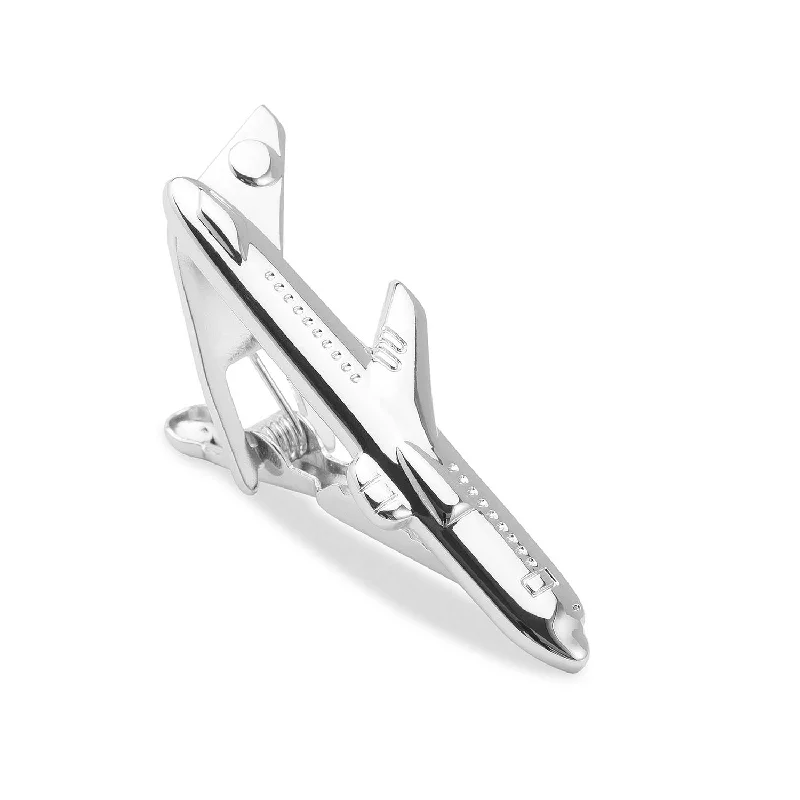 Classic and simple tie clip for men with polished finish for versatile look -Silver Airplane Tie Bar