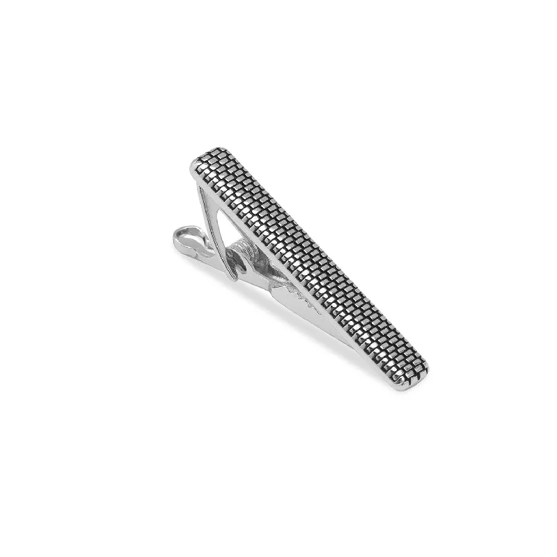 Classic black tie clip for men with subtle matte design and modern finish -Mr. Showbiz Mini Silver Tie Bar