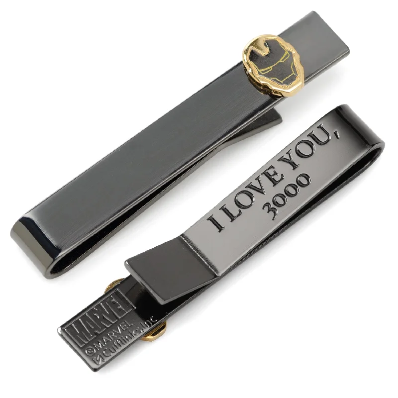 Matte finish tie clip for men with contemporary design and modern styling -Iron Man "I Love You 3000" Gunmetal Hidden Message Tie Bar