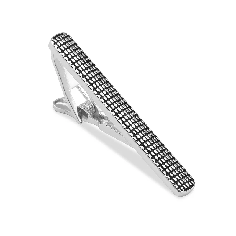 Designer silver tie clip for men with intricate design and quality finish -Vegas Royale Silver Tie Bar