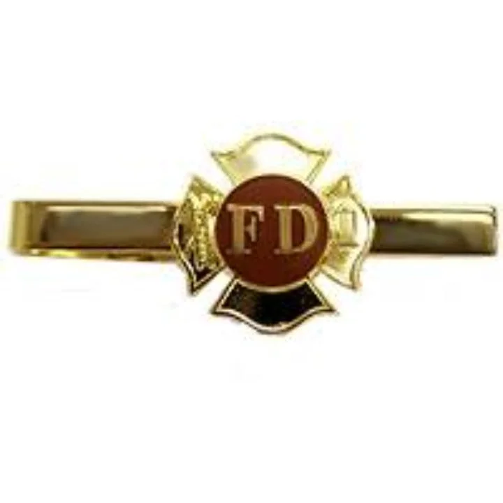 Custom tie clip with initials for men looking for personalized accessory -Gold FD Maltese Cross Tie Bar