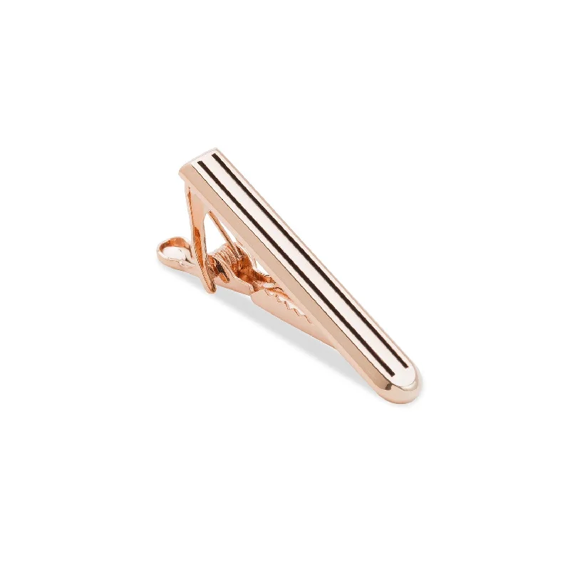 Luxury sterling silver tie clip for men with intricate detailing and quality finish -Mini Rose Gold Pinstripe Tie Bar