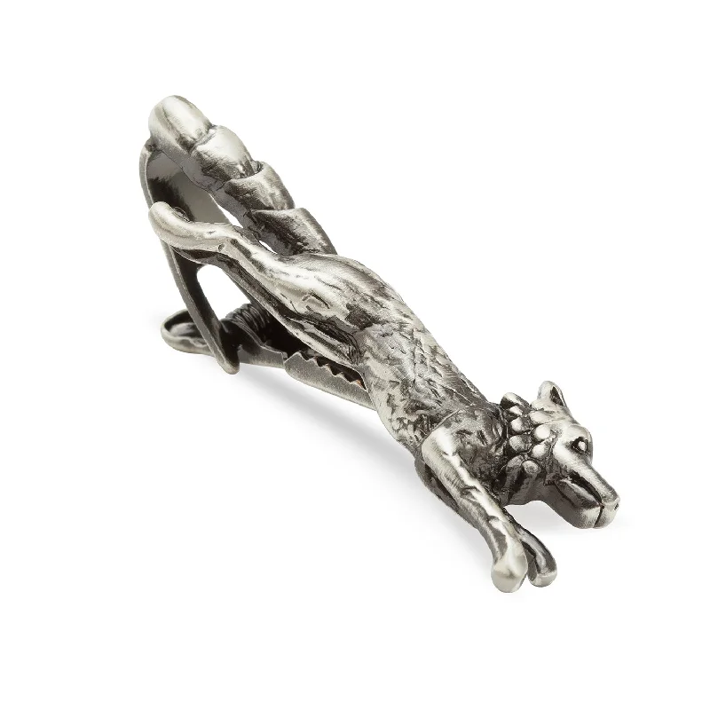 Unique design tie clip for men with modern twist on traditional accessories -Winter Sprinting Fox Silver Tie Bar