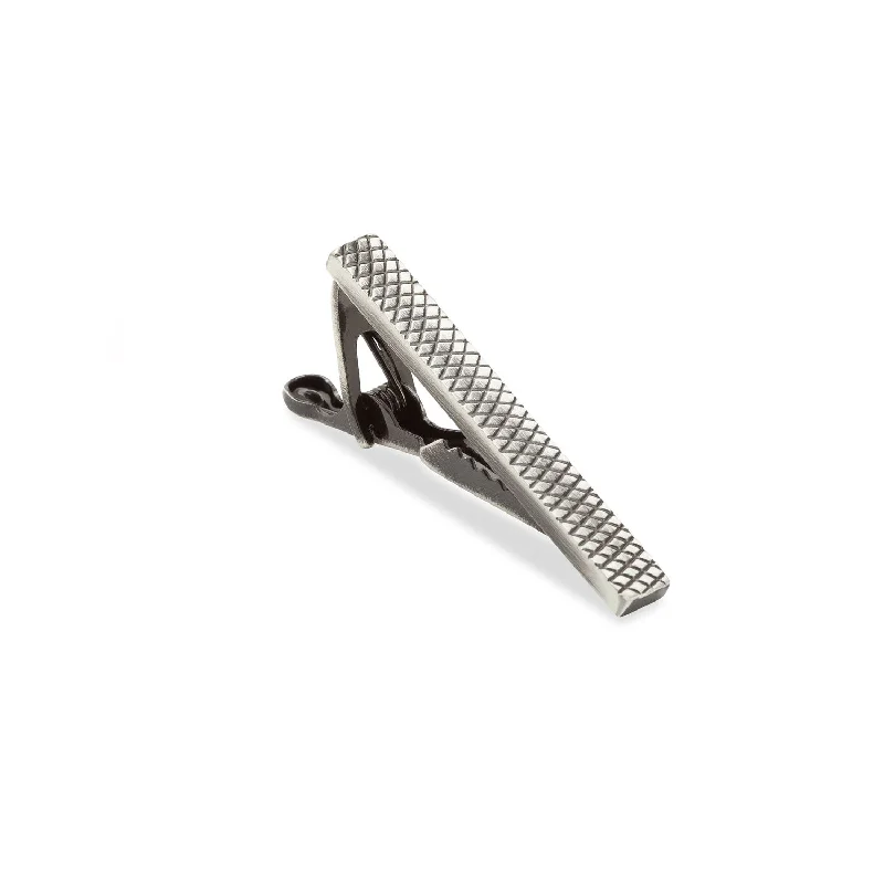 Luxury titanium tie clip for men with durable and lightweight design -Mini Antique Silver Crosshatch Tie Bar