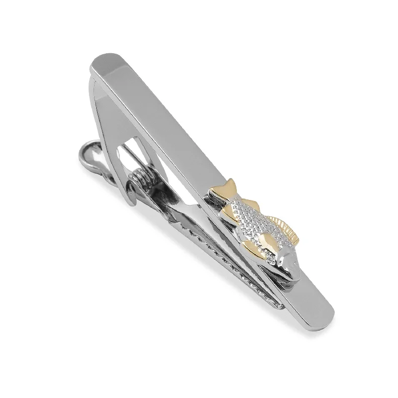 Traditional silver tie clip for men with timeless design and refined appeal -White Sea Bass with Gold Accents Tie Bar