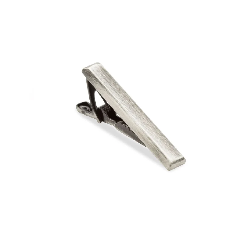 Personalized silver tie clip with engraved message for unique gift option -Mini Antique Silver Ingot Tie Bar