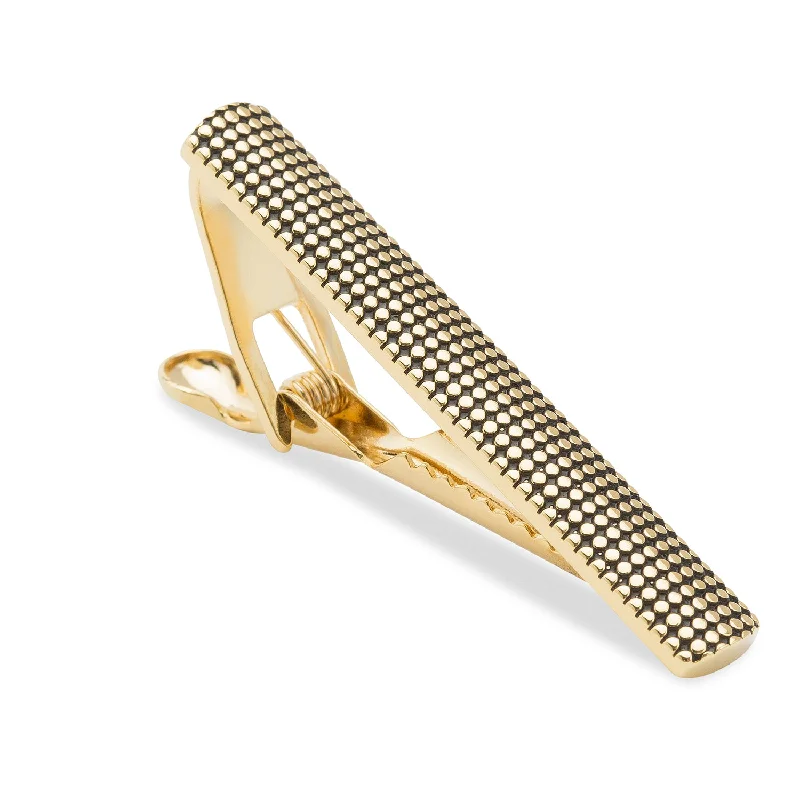 Matte finish tie clip for men with contemporary design and modern styling -Gold Stippled Tie Bar