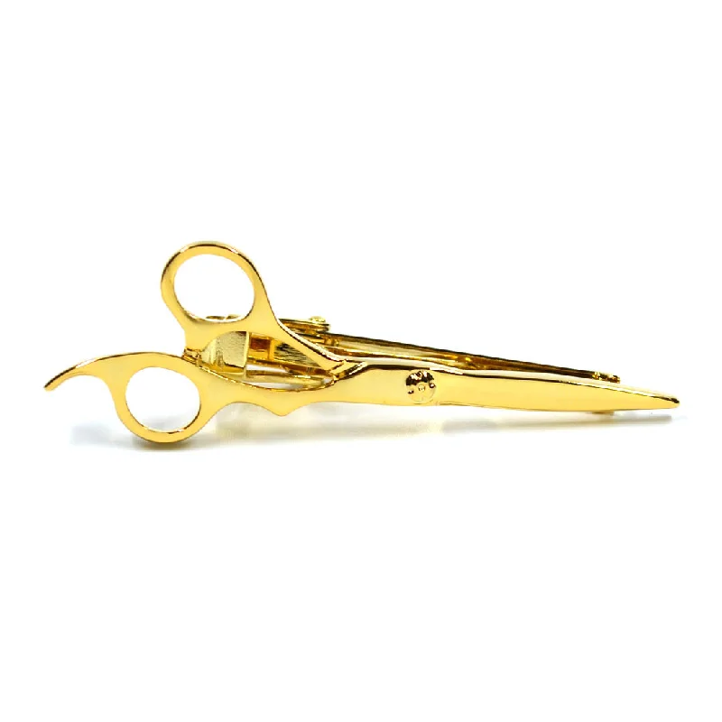 Custom logo tie clip for corporate gifts with engraved branding or message -Barber Shears Gold Tie Bar