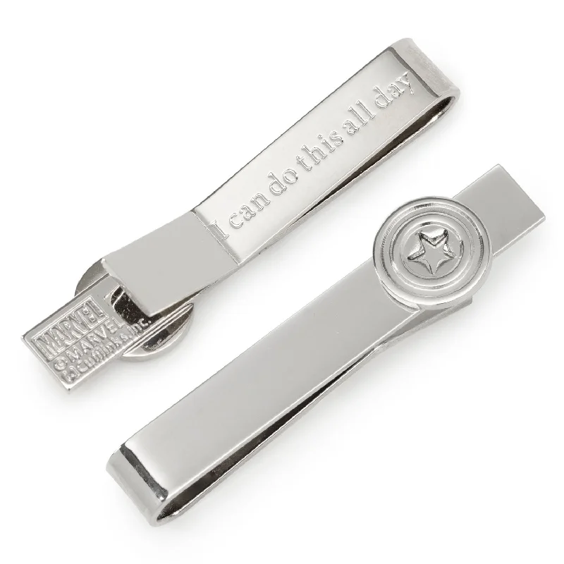 Custom logo tie clip for corporate gifts with engraved branding or message -Captain America Hidden Message Tie Bar