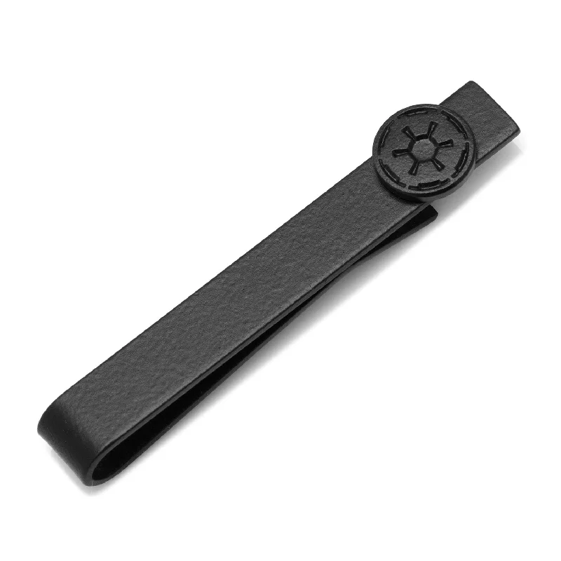 Personalized wooden tie clip for men with custom engraving and rustic design -Satin Black Imperial Symbol Tie Bar