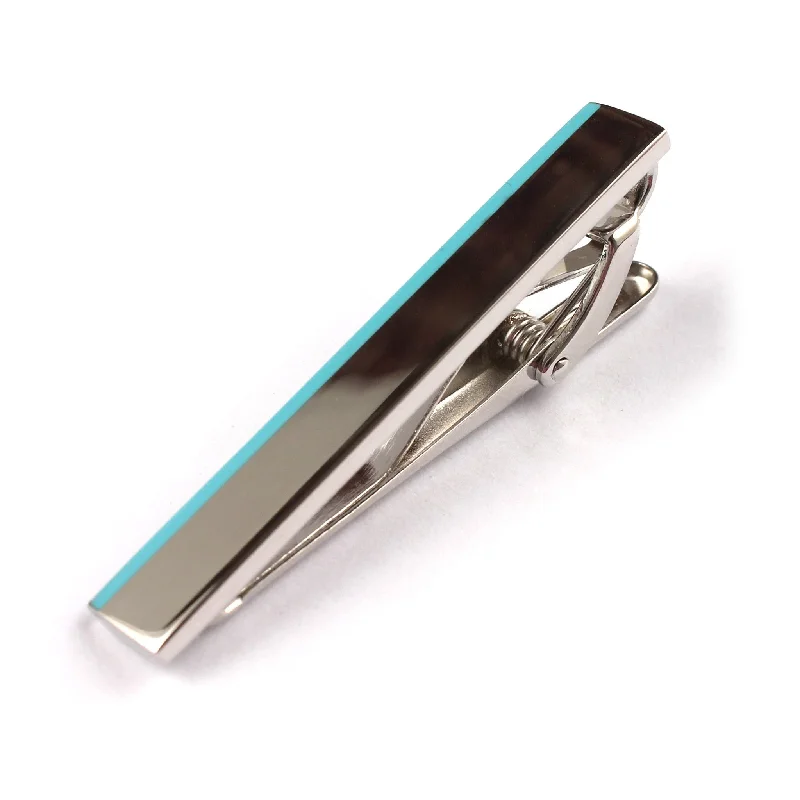 Modern geometric tie clip for men with unique shapes and bold lines -Sky Blue Tie Bar