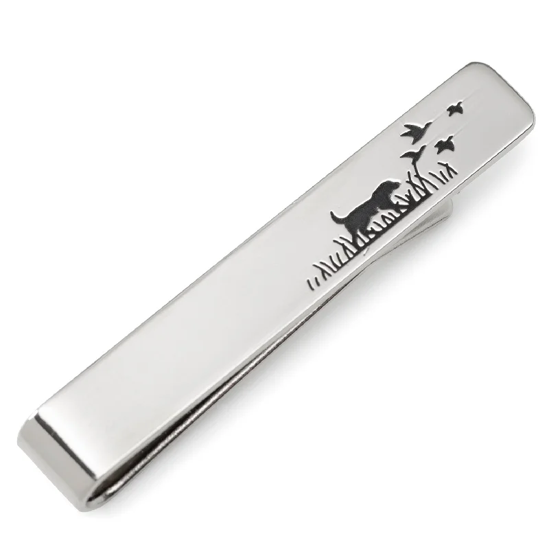 Unique luxury tie clip for men with contemporary design and personalized engraving -Hunting Dog Tie Bar