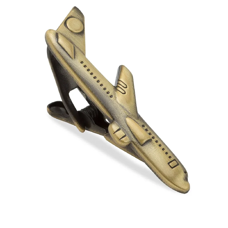 Elegant brushed metal tie clip for men with a sleek, sophisticated feel -Antique Brass Airplane Tie Bar