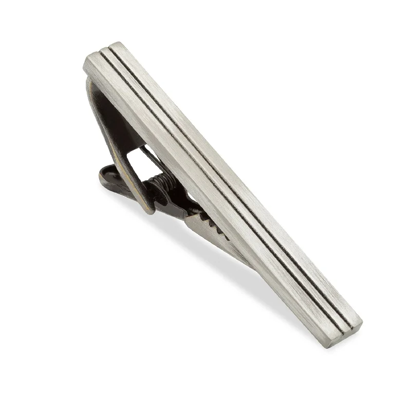 Unique wood tie clip for men with natural design and refined finish -Sinatra Antique Silver Tie Bar